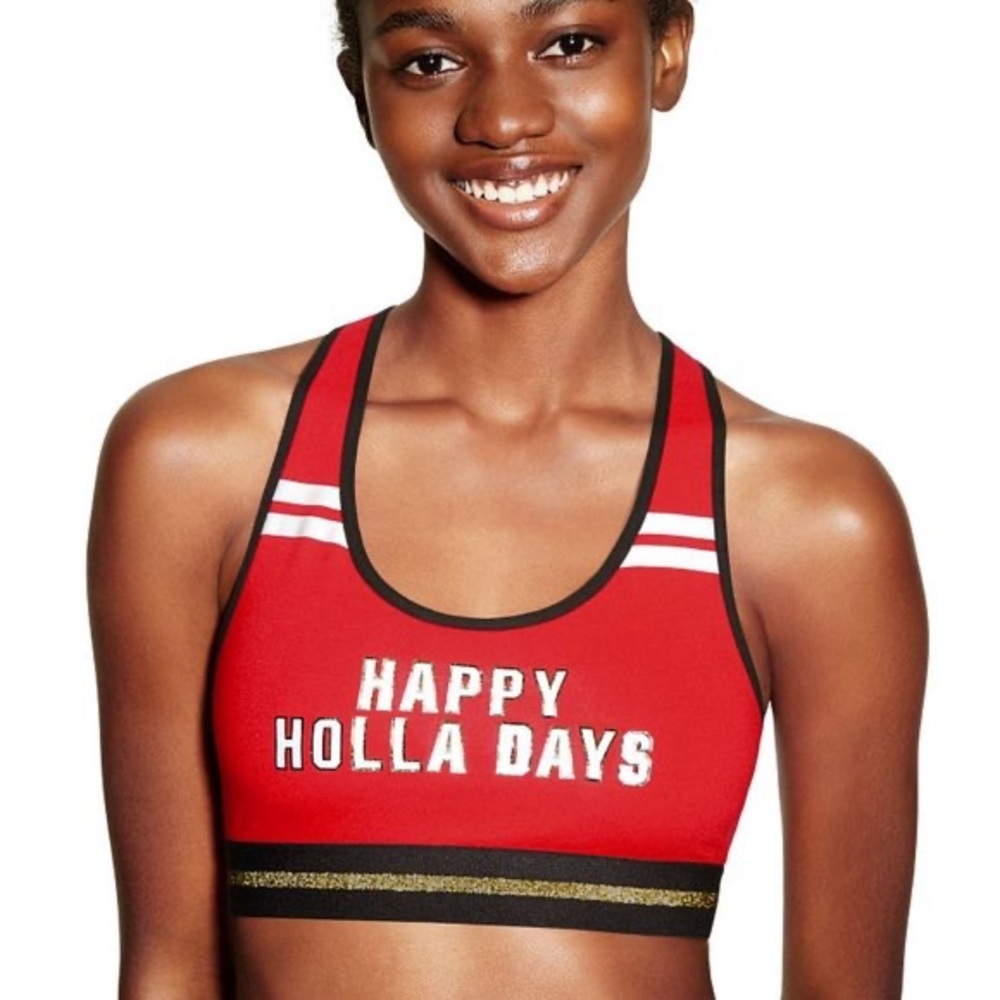 VS Pink Happy Holla Days Red Sports Bra
